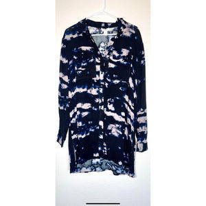 NWT Carolina Belle Blouse - Black / Tan / Blue Button Down Collared Tie-Dye Top